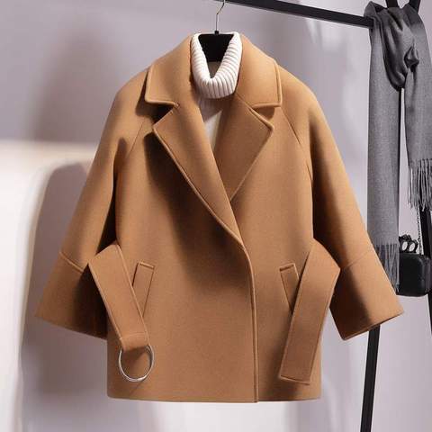 Women's short wool coat belt jacket