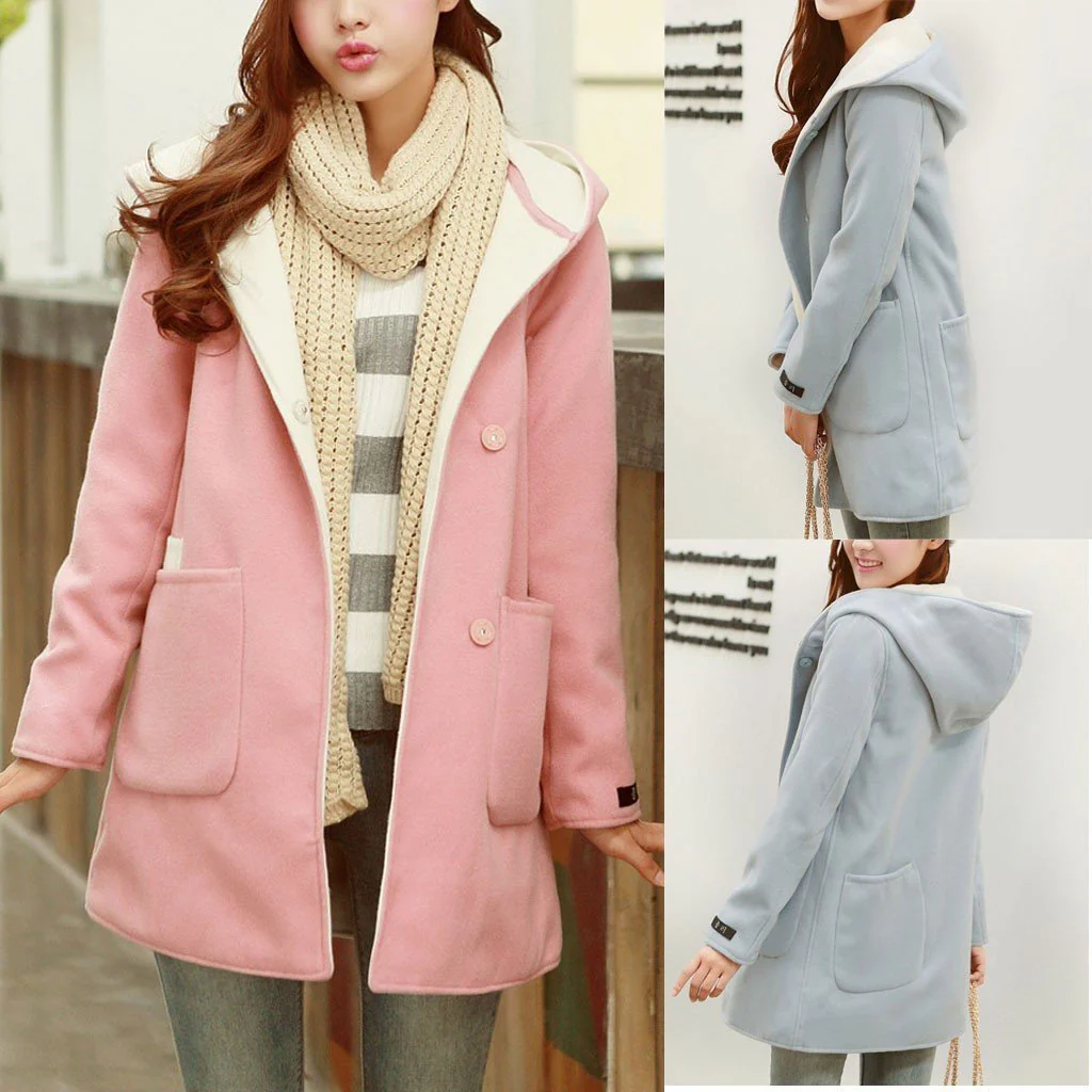 Women casual medium and long hooded jacket winter wool thick coat winter coat women