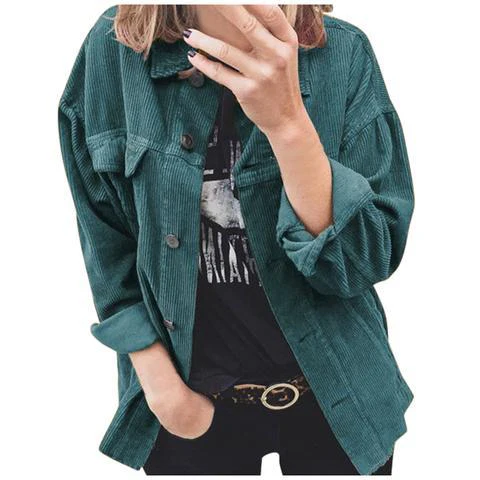 Harajuku Corduroy Jacket Women Winter Autumn Coat Plus Size Overcoat Women Casual Jacket Plain Loose Outwaer