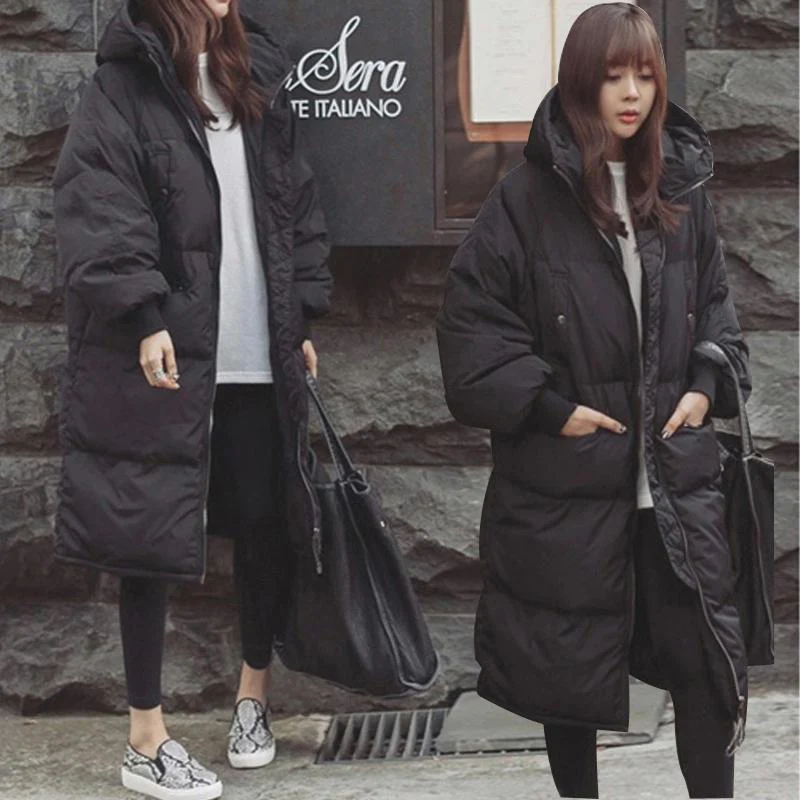 Autumn winter jacket women hoodies warm thick long down cotton coat women loose oversized hooded women winter coat outerwear